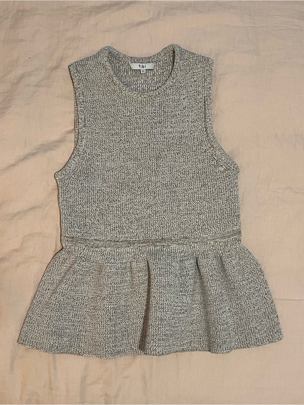 Tibi Tech Tweedy Knit Sculpted Peplum tank in cream & brown